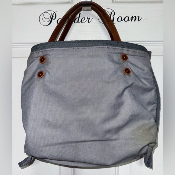 Meanwhile Back on the Farm Slate Blue Waxed Canvas Tote Rustic Casual Bag - Picture 3 of 9